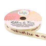 Grosgrain Ribbon 10mm x 5m - Made with Love, Cream